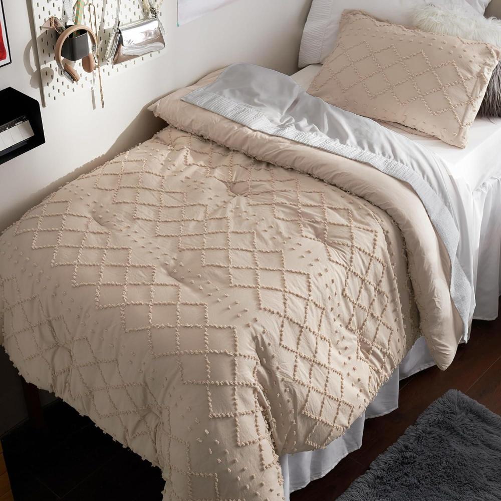 imageBedsure Twin XL Comforter Set  White Comforter Boho Tufted Shabby Chic Bedding for Kids 2 Pieces Vintage Farmhouse Bed Set for All Seasons Fluffy Soft Bedding with 1 Pillow Sham07  Warm Tan