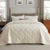 imageBedsure 100 Cotton Quilt Set  Queen Size Bedspread Lightweight Soft Bed Coverlet 3Piece Cozy Stitching Quilt Set with 2 Pillow Shams in Geometric Pattern Gift for Grandma 90x96 inches White02  Beige  Checkerboard