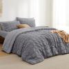 imageBedsure Bed in a Bag Queen  7 Pieces Plaid Seersucker Bedding Comforter Sets Soft Lightweight White Boho Bed Set with Comforters Queen Size Sheets Pillowcases ampamp Shams05  Gery