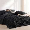 imageBedsure Bed in a Bag Queen  7 Pieces Plaid Seersucker Bedding Comforter Sets Soft Lightweight White Boho Bed Set with Comforters Queen Size Sheets Pillowcases ampamp Shams07  Black