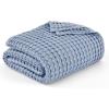 imageBedsure Cooling Cotton Waffle Weave Throw Blanket  Lightweight Breathable Blanket of Rayon Derived from Bamboo for Hot Sleepers Luxury Throws for Bed Couch and Sofa Ivory 50x70 InchesFog Blue