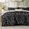 imageBedsure Duvet Cover Queen Size  Reversible Green Queen Duvet Cover Set with Zipper Closure 3 Pieces Floral Patterned Bedding Set with 8 Corner Ties and 2 Pillow Shams05  Black No Comforter