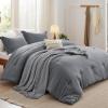 imageBedsure Queen Comforter Set 5 Pieces  Bed in a Bag with Checkered Throw Blanket and Decorative Pillow Lightweight Bedding Comforter Sets All Season Boho Bedding Linen Beige01  Dark Grey Chenille