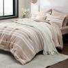 imageBedsure Queen Comforter Set 7 Pieces Grey Striped Bedding Set for All Seasons Reversible Cationic Dyeing Bed in a Bag with Comforter Sheets Pillowcases ampamp Shams11  Light Camel