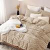 imageBedsure Queen Size Comforter Set Beige Boho Tufted Bed Set Checkered Farmhouse Shabby Chic Bedding 3 Pieces 1 Plaid Geometric Comforter and 2 Pillow Shams19  Warm Sand  Fuzzy Cable Stripe