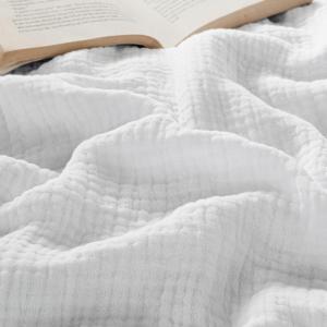 imageBedsure 100 Cotton Muslin Blanket King Size for Bed  4Layer Breathable and Lightweight Thin Soft Summer Gauze Muslin Blanket for Adults Linen Beige 108x90 Inches03  White