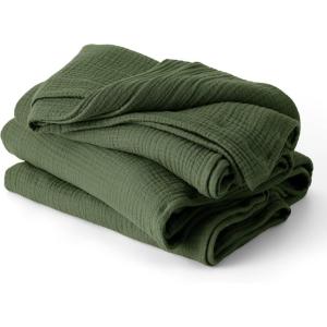 imageBedsure 100 Cotton Muslin Blanket King Size for Bed  4Layer Breathable and Lightweight Thin Soft Summer Gauze Muslin Blanket for Adults Linen Beige 108x90 Inches04  Olive Green