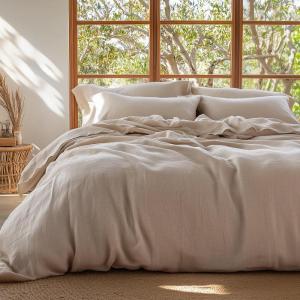 imageBedsure 100 Muslin Cotton Duvet Cover Queen Size  UltraSoft Breathable ampamp Lightweight  Linen Like Gauze Comforter Cover Set with Button Closure and Corner Ties Olive Green Queen 90quotx90quot05  Muslin  Khaki No Comforter