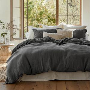imageBedsure 100 Muslin Cotton Duvet Cover Queen Size  UltraSoft Breathable ampamp Lightweight  Linen Like Gauze Comforter Cover Set with Button Closure and Corner Ties Olive Green Queen 90quotx90quot04  Muslin  Dark Grey No Comforter