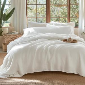 imageBedsure 100 Muslin Cotton Duvet Cover Queen Size  UltraSoft Breathable ampamp Lightweight  Linen Like Gauze Comforter Cover Set with Button Closure and Corner Ties Olive Green Queen 90quotx90quot02  Muslin  White No Comforter
