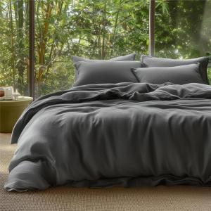 imageBedsure 100 Muslin Cotton Duvet Cover Queen Size  UltraSoft Breathable ampamp Lightweight  Linen Like Gauze Comforter Cover Set with Button Closure and Corner Ties Olive Green Queen 90quotx90quot08  Cooling Muslin  Dark Grey No Comforter