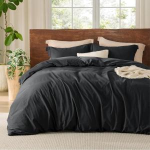 imageBedsure 100 Washed Cotton Duvet Cover Queen Size  Khaki Minimalist Cotton Duvet Cover Linen Like for All Seasons  GentleSoft Plain Simple Bedding Khaki Queen 90quotx90quot21  Black No Comforter