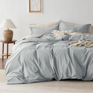 imageBedsure 100 Washed Cotton Duvet Cover Queen Size  Khaki Minimalist Cotton Duvet Cover Linen Like for All Seasons  GentleSoft Plain Simple Bedding Khaki Queen 90quotx90quot16  Mist Blue No Comforter