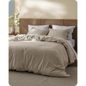 imageBedsure 100 Washed Cotton Duvet Cover Queen Size  Khaki Minimalist Cotton Duvet Cover Linen Like for All Seasons  GentleSoft Plain Simple Bedding Khaki Queen 90quotx90quot31  Slub Tannish Linen Grey No Comforter
