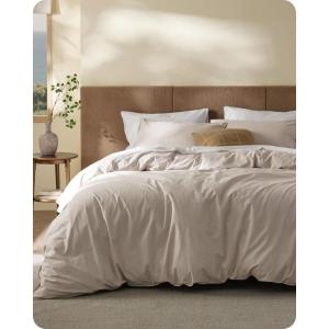 imageBedsure 100 Washed Cotton Duvet Cover Queen Size  Khaki Minimalist Cotton Duvet Cover Linen Like for All Seasons  GentleSoft Plain Simple Bedding Khaki Queen 90quotx90quot32  Slub Natural Linen No Comforter