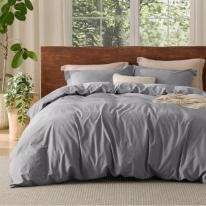 imageBedsure 100 Washed Cotton Duvet Cover Queen Size  Khaki Minimalist Cotton Duvet Cover Linen Like for All Seasons  GentleSoft Plain Simple Bedding Khaki Queen 90quotx90quot19  Gray No Comforter