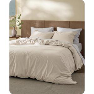 imageBedsure 100 Washed Cotton Duvet Cover Queen Size  Khaki Minimalist Cotton Duvet Cover Linen Like for All Seasons  GentleSoft Plain Simple Bedding Khaki Queen 90quotx90quot33  Slub Ivory No Comforter