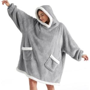 imageBedsure Blanket Hoodie Wearable Blanket for Adults ampamp Kids as Gifts for Women Men Birthday Gifts for Women Mom Girl Sherpa Oversized Hoodie Grey StandardGrey