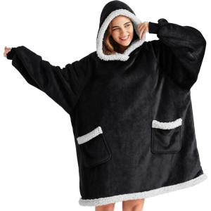 imageBedsure Blanket Hoodie Wearable Blanket for Adults ampamp Kids as Gifts for Women Men Birthday Gifts for Women Mom Girl Sherpa Oversized Hoodie Grey StandardBlack
