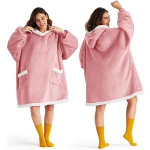 imageBedsure Blanket Hoodie Wearable Blanket for Adults ampamp Kids as Gifts for Women Men Birthday Gifts for Women Mom Girl Sherpa Oversized Hoodie Grey StandardMellow Rose
