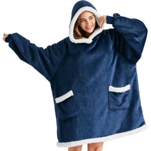 imageBedsure Blanket Hoodie Wearable Blanket for Adults ampamp Kids as Gifts for Women Men Birthday Gifts for Women Mom Girl Sherpa Oversized Hoodie Grey StandardNavy