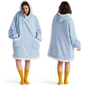 imageBedsure Blanket Hoodie Wearable Blanket for Adults ampamp Kids as Gifts for Women Men Birthday Gifts for Women Mom Girl Sherpa Oversized Hoodie Grey StandardSky Blue
