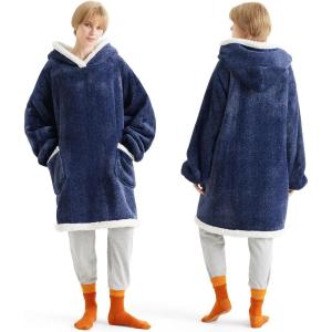 imageBedsure Blanket Hoodie Wearable Blanket for Adults ampamp Kids as Gifts for Women Men Birthday Gifts for Women Mom Girl Sherpa Oversized Hoodie Grey StandardOcean Blue