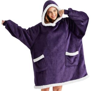imageBedsure Blanket Hoodie Wearable Blanket for Adults ampamp Kids as Gifts for Women Men Birthday Gifts for Women Mom Girl Sherpa Oversized Hoodie Grey StandardUltra Violet