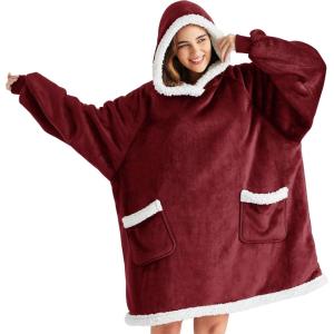 imageBedsure Blanket Hoodie Wearable Blanket for Adults ampamp Kids as Gifts for Women Men Birthday Gifts for Women Mom Girl Sherpa Oversized Hoodie Grey StandardBurgundy