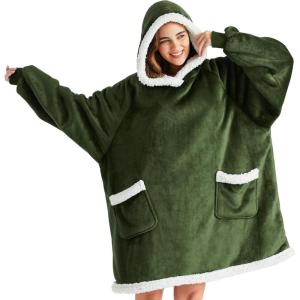 imageBedsure Blanket Hoodie Wearable Blanket for Adults ampamp Kids as Gifts for Women Men Birthday Gifts for Women Mom Girl Sherpa Oversized Hoodie Grey StandardOlive Green