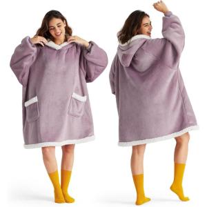 imageBedsure Blanket Hoodie Wearable Blanket for Adults ampamp Kids as Gifts for Women Men Birthday Gifts for Women Mom Girl Sherpa Oversized Hoodie Grey StandardLavender