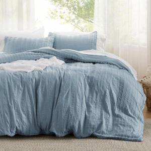 imageBedsure Boho Duvet Cover Queen Size  Grey Breathable ampamp Soft Boho Bedding Machine Washable Comforter Cover for All Seasons Includes 1 Duvet Cover 90quotx90quot with 2 Pillow Shams ampamp Zipper Closure22  Mineral Blue  Stripe No Comforter