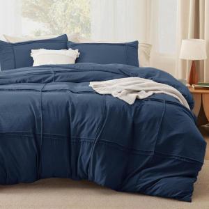 imageBedsure Boho Duvet Cover Queen Size  Grey Breathable ampamp Soft Boho Bedding Machine Washable Comforter Cover for All Seasons Includes 1 Duvet Cover 90quotx90quot with 2 Pillow Shams ampamp Zipper Closure35  Navy  Grid No Comforter
