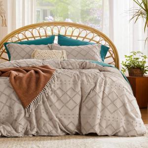 imageBedsure Boho Duvet Cover Queen Size  Grey Breathable ampamp Soft Boho Bedding Machine Washable Comforter Cover for All Seasons Includes 1 Duvet Cover 90quotx90quot with 2 Pillow Shams ampamp Zipper Closure02  Khaki No Comforter