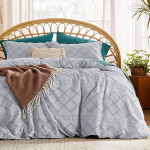 imageBedsure Boho Duvet Cover Queen Size  Grey Breathable ampamp Soft Boho Bedding Machine Washable Comforter Cover for All Seasons Includes 1 Duvet Cover 90quotx90quot with 2 Pillow Shams ampamp Zipper Closure03  Light Grey No Comforter