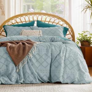 imageBedsure Boho Duvet Cover Queen Size  Grey Breathable ampamp Soft Boho Bedding Machine Washable Comforter Cover for All Seasons Includes 1 Duvet Cover 90quotx90quot with 2 Pillow Shams ampamp Zipper Closure14  Dusty Blue No Comforter
