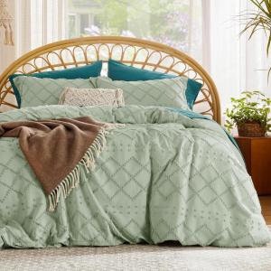 imageBedsure Boho Duvet Cover Queen Size  Grey Breathable ampamp Soft Boho Bedding Machine Washable Comforter Cover for All Seasons Includes 1 Duvet Cover 90quotx90quot with 2 Pillow Shams ampamp Zipper Closure13  Sage Green No Comforter