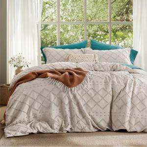 imageBedsure Boho Duvet Cover Queen Size  Grey Breathable ampamp Soft Boho Bedding Machine Washable Comforter Cover for All Seasons Includes 1 Duvet Cover 90quotx90quot with 2 Pillow Shams ampamp Zipper Closure02  Beige No Comforter