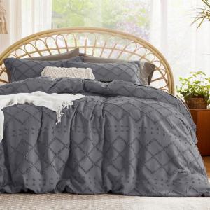 imageBedsure Boho Duvet Cover Queen Size  Grey Breathable ampamp Soft Boho Bedding Machine Washable Comforter Cover for All Seasons Includes 1 Duvet Cover 90quotx90quot with 2 Pillow Shams ampamp Zipper Closure17  Dark Grey No Comforter