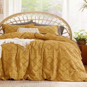 imageBedsure Boho Duvet Cover Queen Size  Grey Breathable ampamp Soft Boho Bedding Machine Washable Comforter Cover for All Seasons Includes 1 Duvet Cover 90quotx90quot with 2 Pillow Shams ampamp Zipper Closure15  Mustard Yellow No Comforter