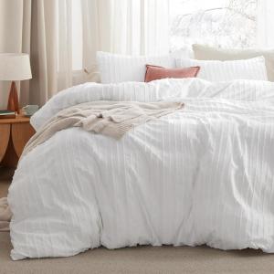 imageBedsure Boho Duvet Cover Queen Size  Grey Breathable ampamp Soft Boho Bedding Machine Washable Comforter Cover for All Seasons Includes 1 Duvet Cover 90quotx90quot with 2 Pillow Shams ampamp Zipper Closure35  White  Stripe No Comforter