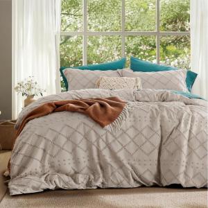 imageBedsure Boho Duvet Cover Queen Size  Grey Breathable ampamp Soft Boho Bedding Machine Washable Comforter Cover for All Seasons Includes 1 Duvet Cover 90quotx90quot with 2 Pillow Shams ampamp Zipper Closure02  Linen No Comforter