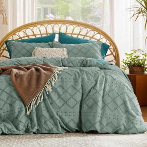 imageBedsure Boho Duvet Cover Queen Size  Grey Breathable ampamp Soft Boho Bedding Machine Washable Comforter Cover for All Seasons Includes 1 Duvet Cover 90quotx90quot with 2 Pillow Shams ampamp Zipper Closure05  Green No Comforter