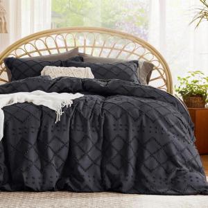 imageBedsure Boho Duvet Cover Queen Size  Grey Breathable ampamp Soft Boho Bedding Machine Washable Comforter Cover for All Seasons Includes 1 Duvet Cover 90quotx90quot with 2 Pillow Shams ampamp Zipper Closure21  Black No Comforter