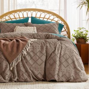 imageBedsure Boho Duvet Cover Queen Size  Grey Breathable ampamp Soft Boho Bedding Machine Washable Comforter Cover for All Seasons Includes 1 Duvet Cover 90quotx90quot with 2 Pillow Shams ampamp Zipper Closure19  Deep Khaki No Comforter