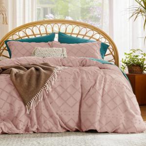 imageBedsure Boho Duvet Cover Queen Size  Grey Breathable ampamp Soft Boho Bedding Machine Washable Comforter Cover for All Seasons Includes 1 Duvet Cover 90quotx90quot with 2 Pillow Shams ampamp Zipper Closure10  Pink No Comforter
