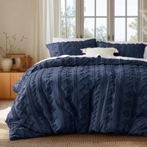 imageBedsure Boho Kids Duvet Cover Queen SizeDuvet InsertComforter not Included  Tufted Duvet Cover Queen for All SeasonsSoft Shabby Chic Boho Bedding Beige 90quot x 90quot12  Navy  Elegant No Comforter
