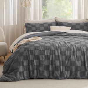 imageBedsure Boho Kids Duvet Cover Queen SizeDuvet InsertComforter not Included  Tufted Duvet Cover Queen for All SeasonsSoft Shabby Chic Boho Bedding Beige 90quot x 90quot00  Dark Grey  Checkered No Comforter