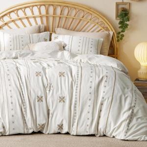 imageBedsure Boho Kids Duvet Cover Queen SizeDuvet InsertComforter not Included  Tufted Duvet Cover Queen for All SeasonsSoft Shabby Chic Boho Bedding Beige 90quot x 90quot17  White  Embroidery No Comforter