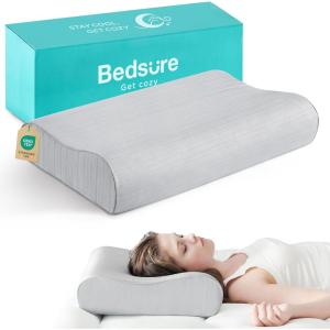 imageBedsure Cervical Neck Pillow for Sleeping Memory Foam with CoolTouch Ice Pillowcases Ergonomic Contour Pain Relief Orthopedic Pillow for Neck Support for Side Back Stomach Sleepers Grey
